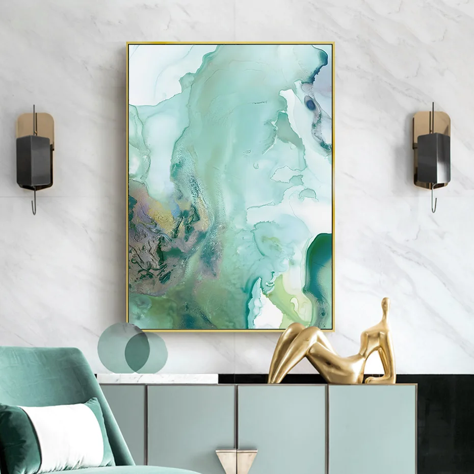 3PCS Modern Abstract Green Liquid Fluid Marble Posters Wall Art Canvas Painting Print Pictures Living Room Interior Home Decor