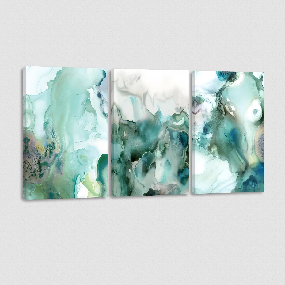 3PCS Modern Abstract Green Liquid Fluid Marble Posters Wall Art Canvas Painting Print Pictures Living Room Interior Home Decor