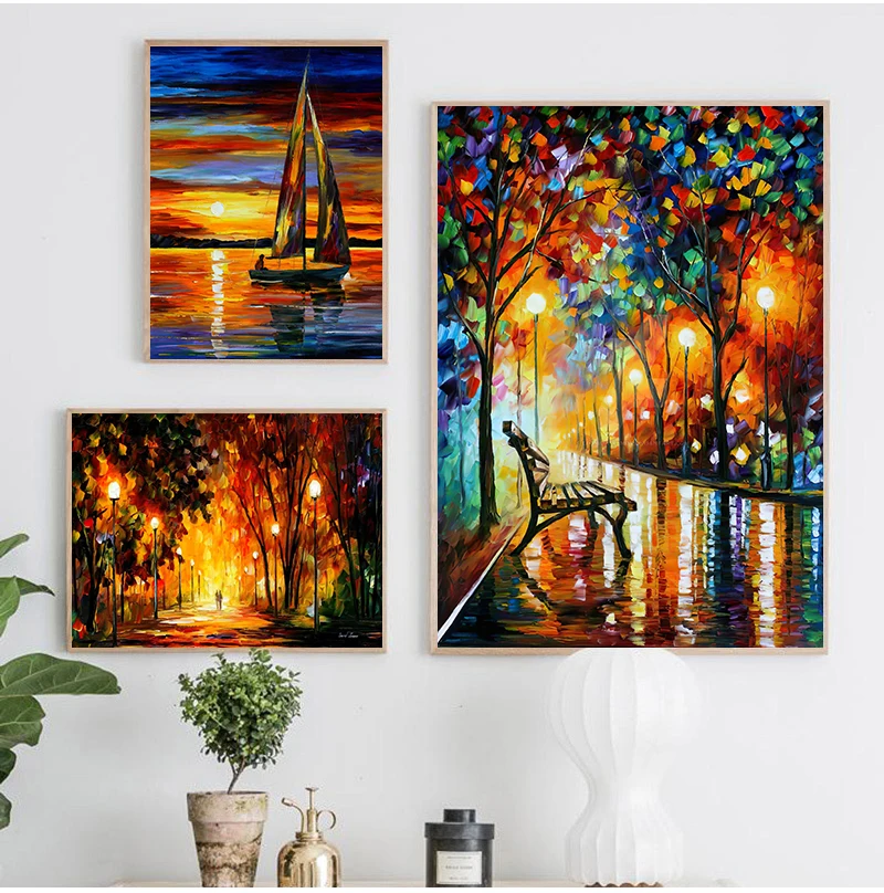 Coloring  Hand - Painted Oil Painting Landscape for The Living Room Wall Art Home Decoration Abstract Without Frame