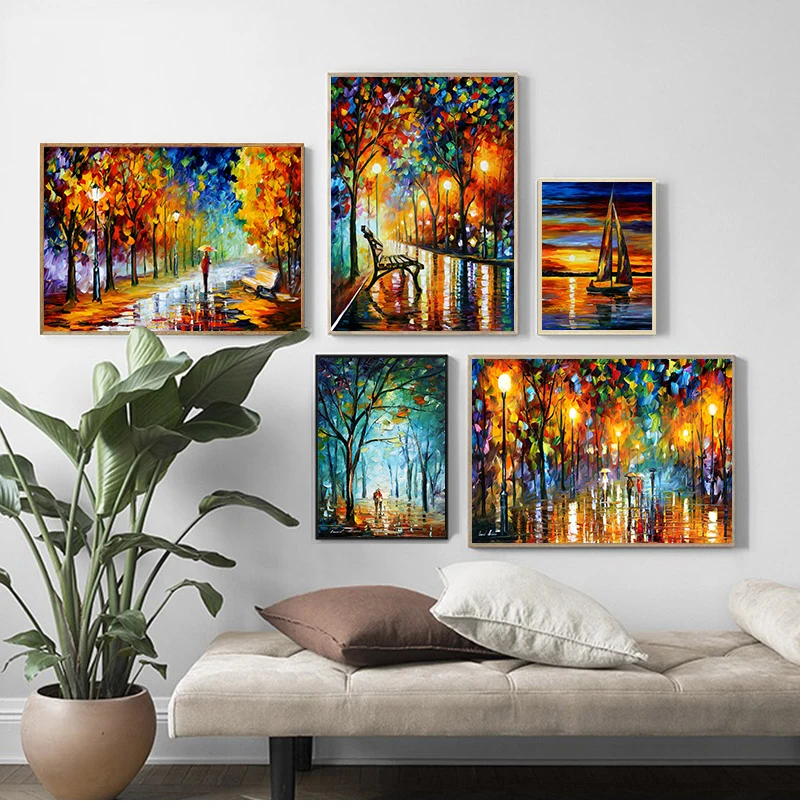 Coloring  Hand - Painted Oil Painting Landscape for The Living Room Wall Art Home Decoration Abstract Without Frame