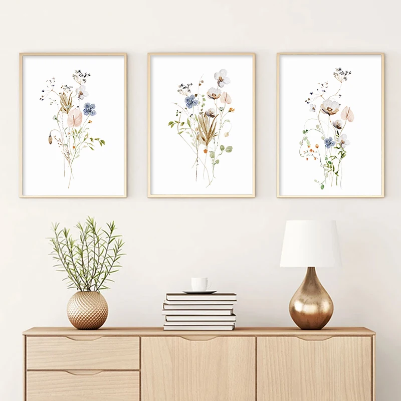 Watercolor Mix Flowers Leaves Botanical Posters Canvas Prints Painting Wall Art Picture for Living Room Interior Home Decoration