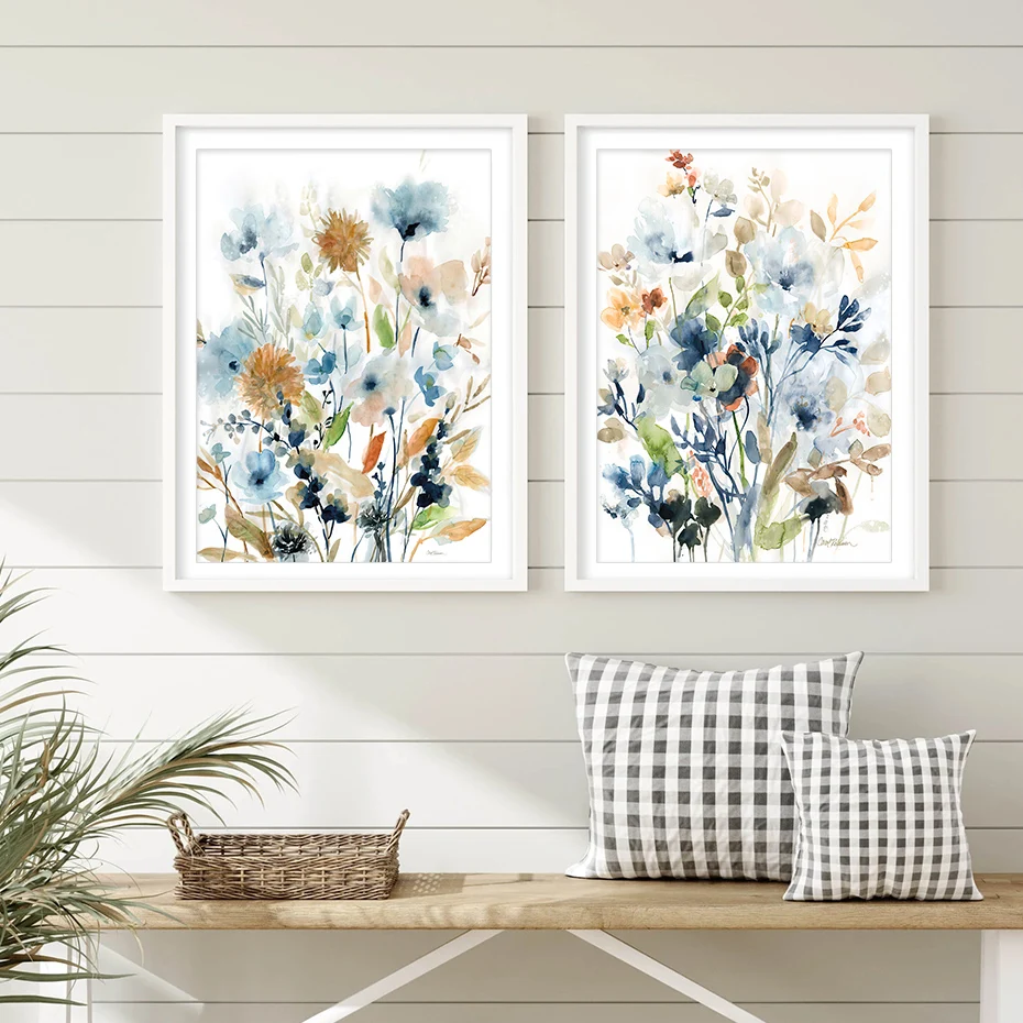 Watercolor Mix Flowers Leaves Botanical Posters Canvas Prints Painting Wall Art Picture for Living Room Interior Home Decoration
