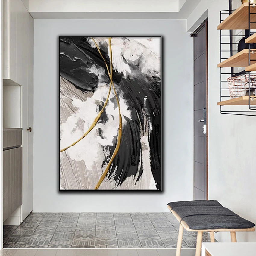 Canvas Thick Pigment Modern Painting Black and White Canvas Acrylic 100% Hand-painted Simple Abstract Oil Painting Modern Art