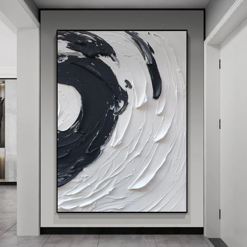 Canvas Thick Pigment Modern Painting Black and White Canvas Acrylic 100% Hand-painted Simple Abstract Oil Painting Modern Art