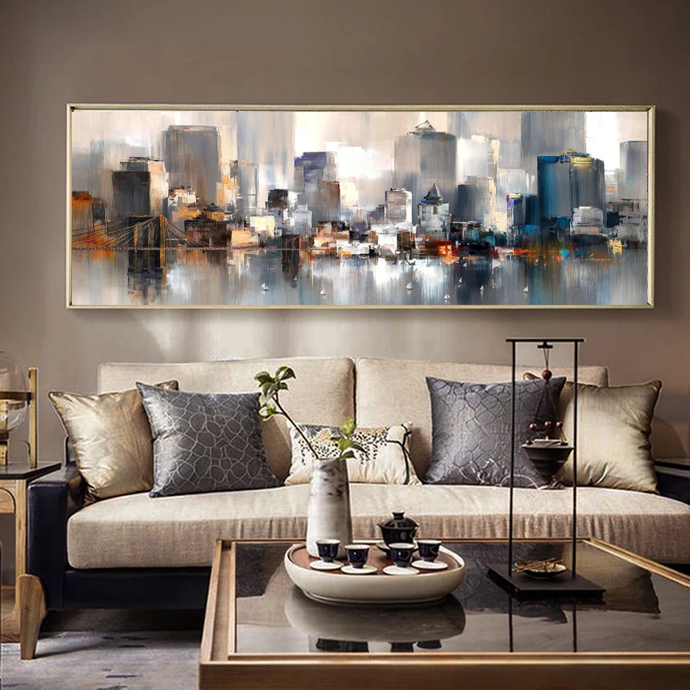 Modern Abstract Art Landscape Painting Poster and Print Canvas Wall New York City View Picture for Living Room Cuadro Wall Decor