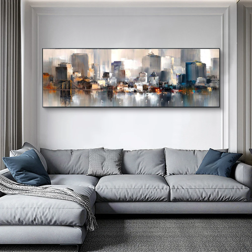 Modern Abstract Art Landscape Painting Poster and Print Canvas Wall New York City View Picture for Living Room Cuadro Wall Decor