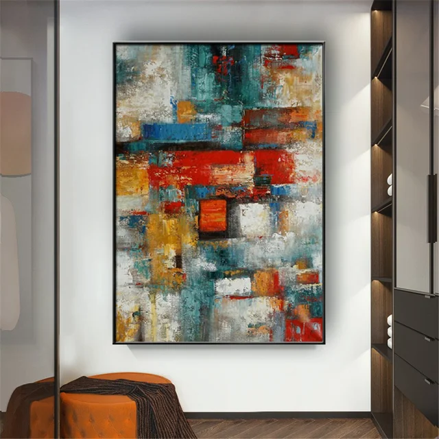 Nordic Abstract Oil Painting 100% Hand-Painted Color Block Texture Modern Canvas Picture Fashion Wall Art Poster For Home Office