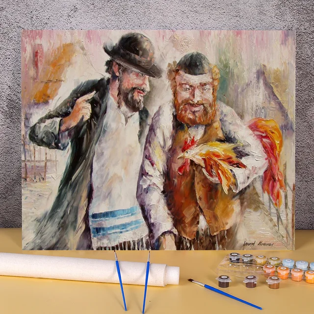 Two Friends And Rooster Paint By Numbers Kit Acrylic Paints 40*50 Painting On Canvas Handmade  Adults  DrawingProduct sellpoints