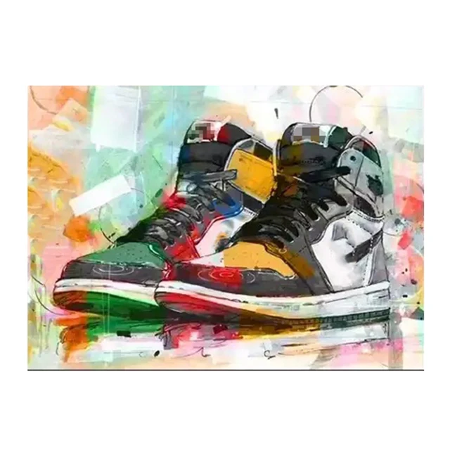 Graffiti Trendy Sneakers Canvas Painting Retro High Sports Shoes Basketball Posters and Prints Wall Art for Office Home Decor