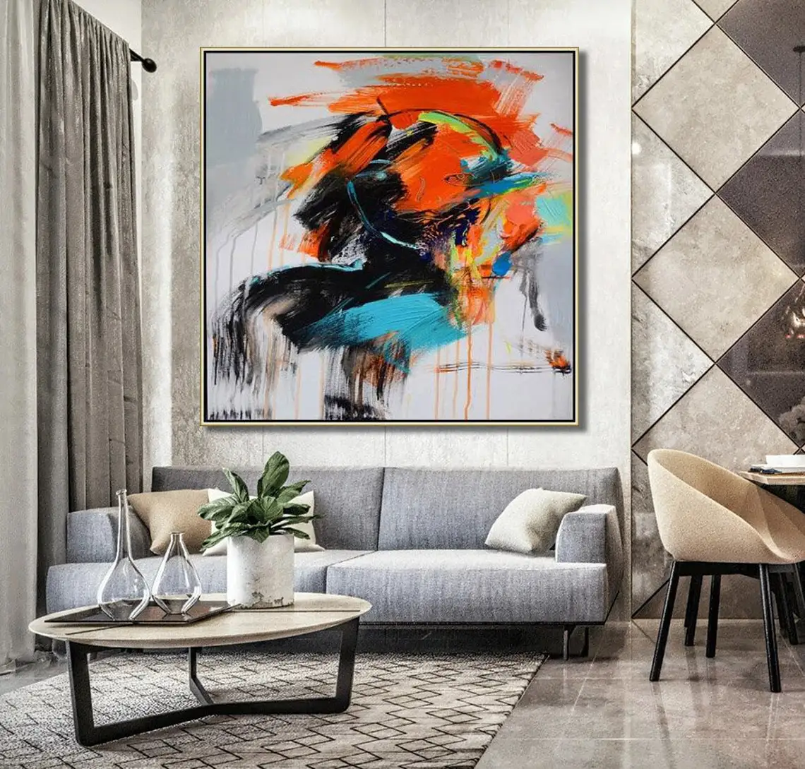 Large Abstract Hand Painted Oil Painting On Canvas Modern Textured Colorful Wall Art Home Decor