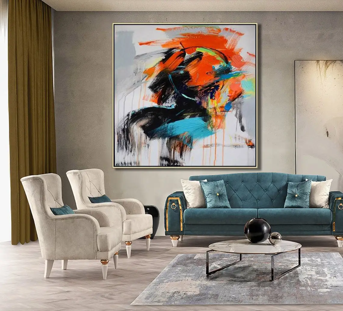 Large Abstract Hand Painted Oil Painting On Canvas Modern Textured Colorful Wall Art Home Decor