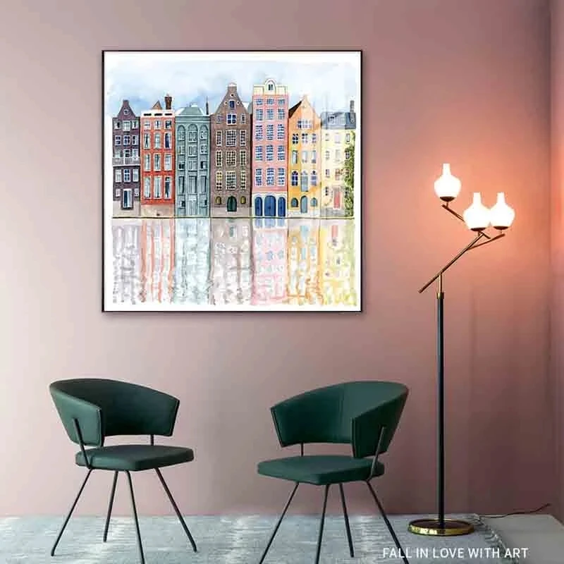 Canvas Painting Nordic Watercolor Building Landscape Wall Art Posters and Prints Picture for Living Room Home Decor Cuadros