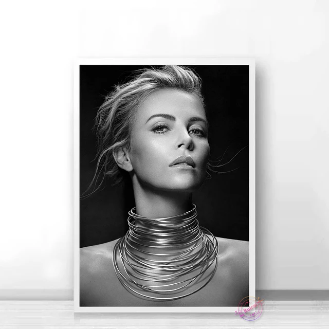 Charlize Theron Poster Sexy Actress Movie Star Model Canvas Art Bar Black And White Wall Picture For Living Home Decor Gift