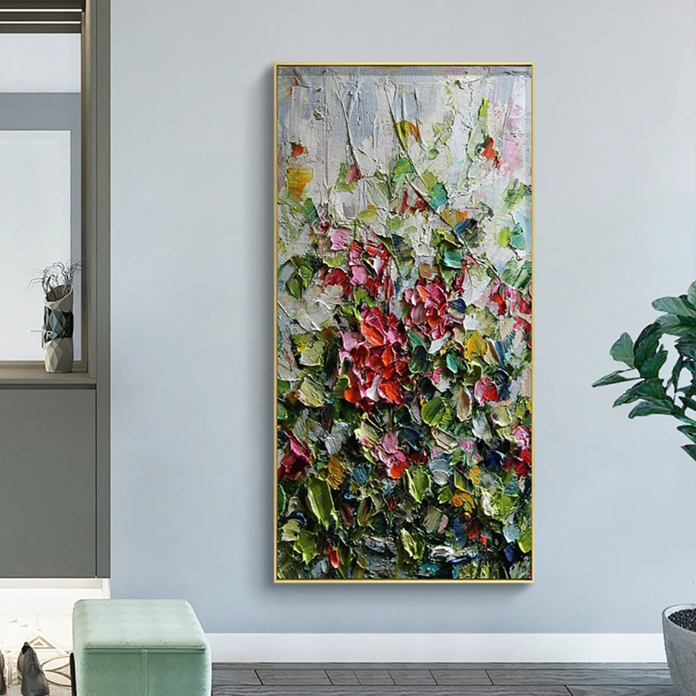 Hand-Painted Oil Painting Summer Green Plant Flower Painting Thick Texture Oil Painting For Porch Wall Living Room Decoration