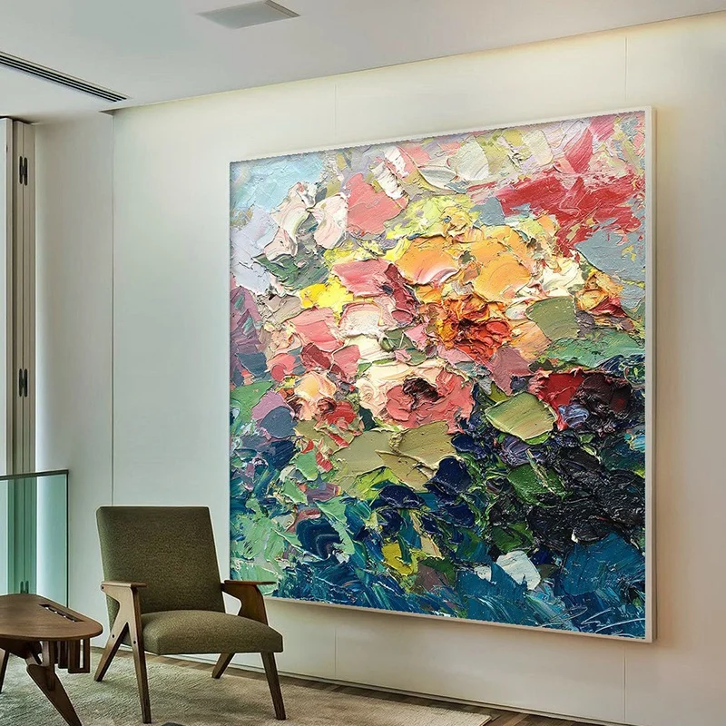 Hand-Painted Oil Painting Summer Green Plant Flower Painting Thick Texture Oil Painting For Porch Wall Living Room Decoration