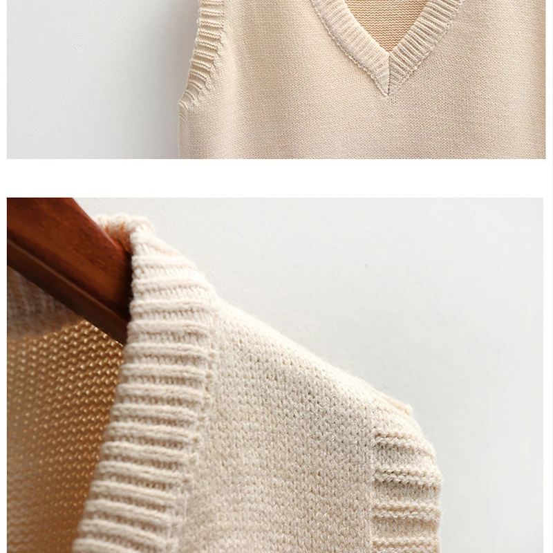 Fashion Winter Knitted Sweater Women Casual V-Neck Pullover Vest All-match Sleeveless Female Clothing Loose Tops Jumper 22783
