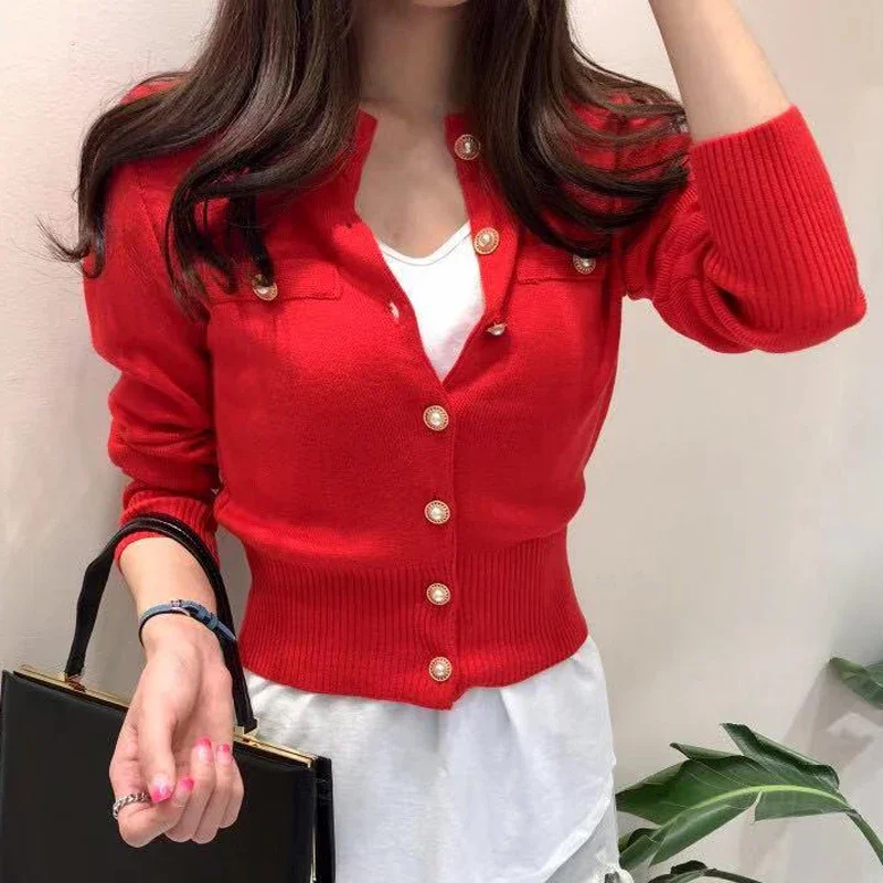 New Fashion Knitted Cardigan Sweater Women Autumn Long Sleeve Short Coat Casual Korean Single Breasted Slim Top Pull Femme 17375