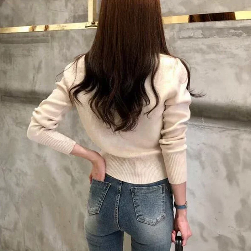 New Fashion Knitted Cardigan Sweater Women Autumn Long Sleeve Short Coat Casual Korean Single Breasted Slim Top Pull Femme 17375