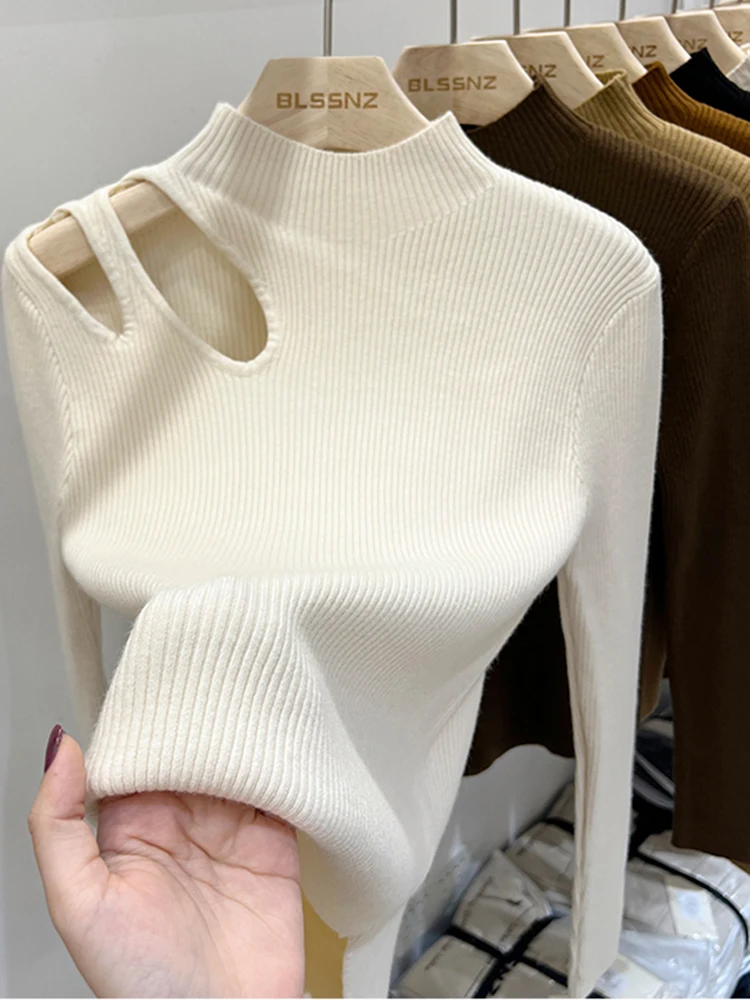 Turtleneck Knitted Women Sweater Ribbed Pullovers Autumn Winter Basic Women Sweaters Fit Soft Warm Tops