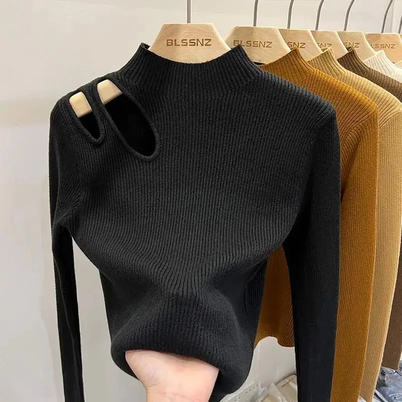 Turtleneck Knitted Women Sweater Ribbed Pullovers Autumn Winter Basic Women Sweaters Fit Soft Warm Tops