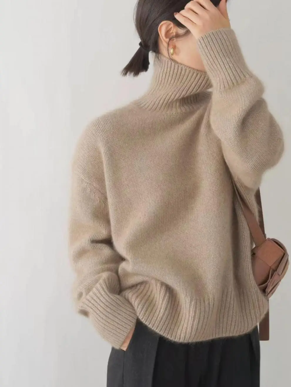 Women Turtleneck Sweaters 2023 Autumn Winter Loose Knitting Pullover Solid Color Casual Thick Warm Knitted Soft Basic Tops