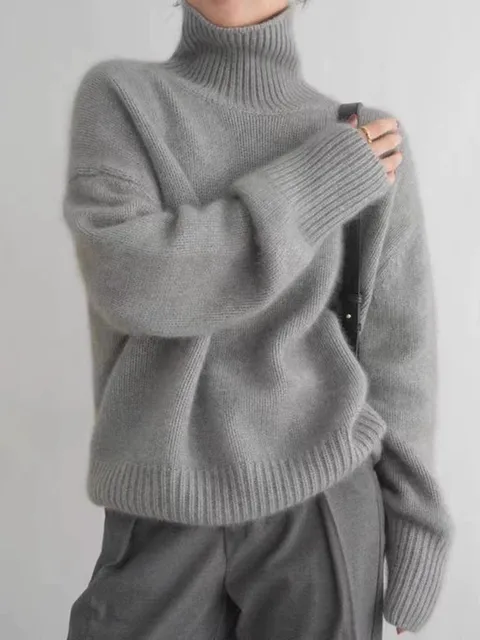 Women Turtleneck Sweaters 2023 Autumn Winter Loose Knitting Pullover Solid Color Casual Thick Warm Knitted Soft Basic Tops