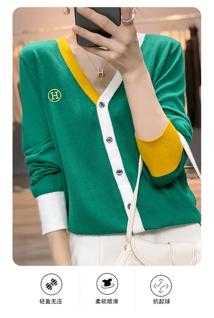 Women's embroidery high-end V-neck sweater knitted cashmere sweater Women's V-neck cardigan long sleeved new cashmere sweater