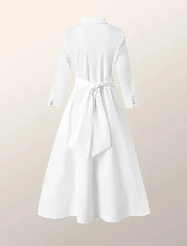 Formal Dresses for Women 2023 Spring Summer Lapel Solid Strap Long Sleeve White Dress Women Clothing Streetwear Evening Dresses