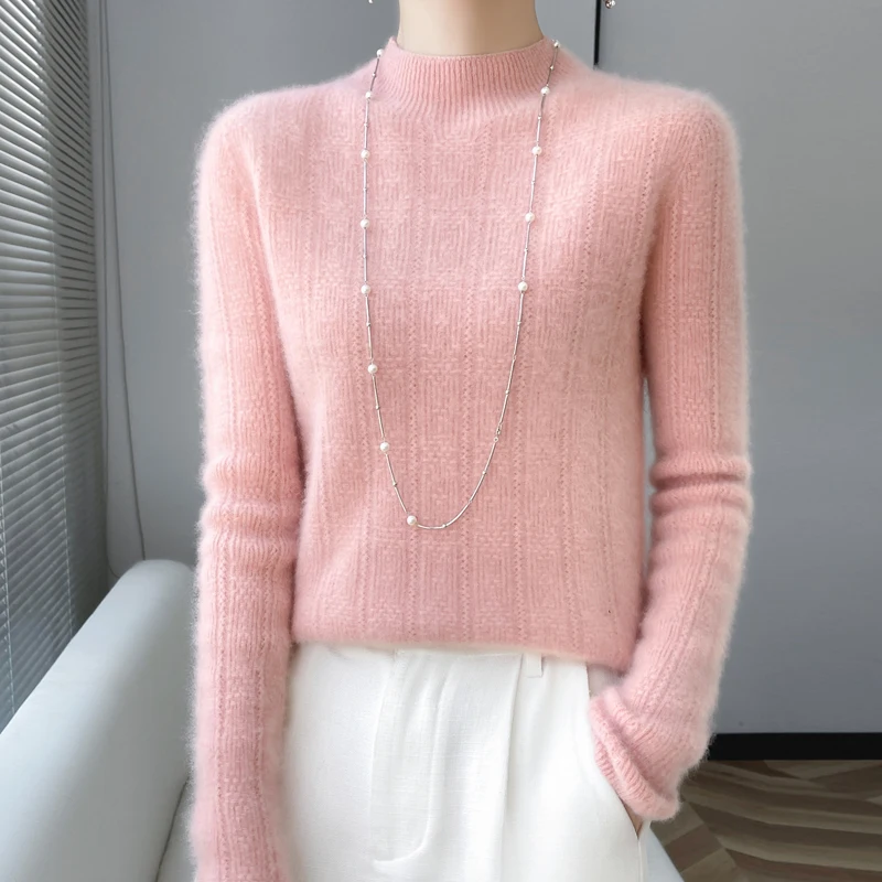 Fall/Winter  Ladies' 100% Pure Wool Solid Color Half-high Neck Long Sleeve Fashion Warm Sweater