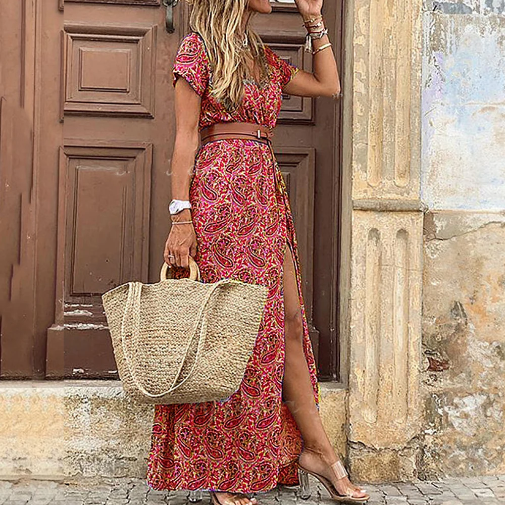 Long Dress for Women  Summer Beach Bohemian Dresses Vestido Casual Robe Female Clothing Y2K Floral Skirt Elegant Maxi Dress