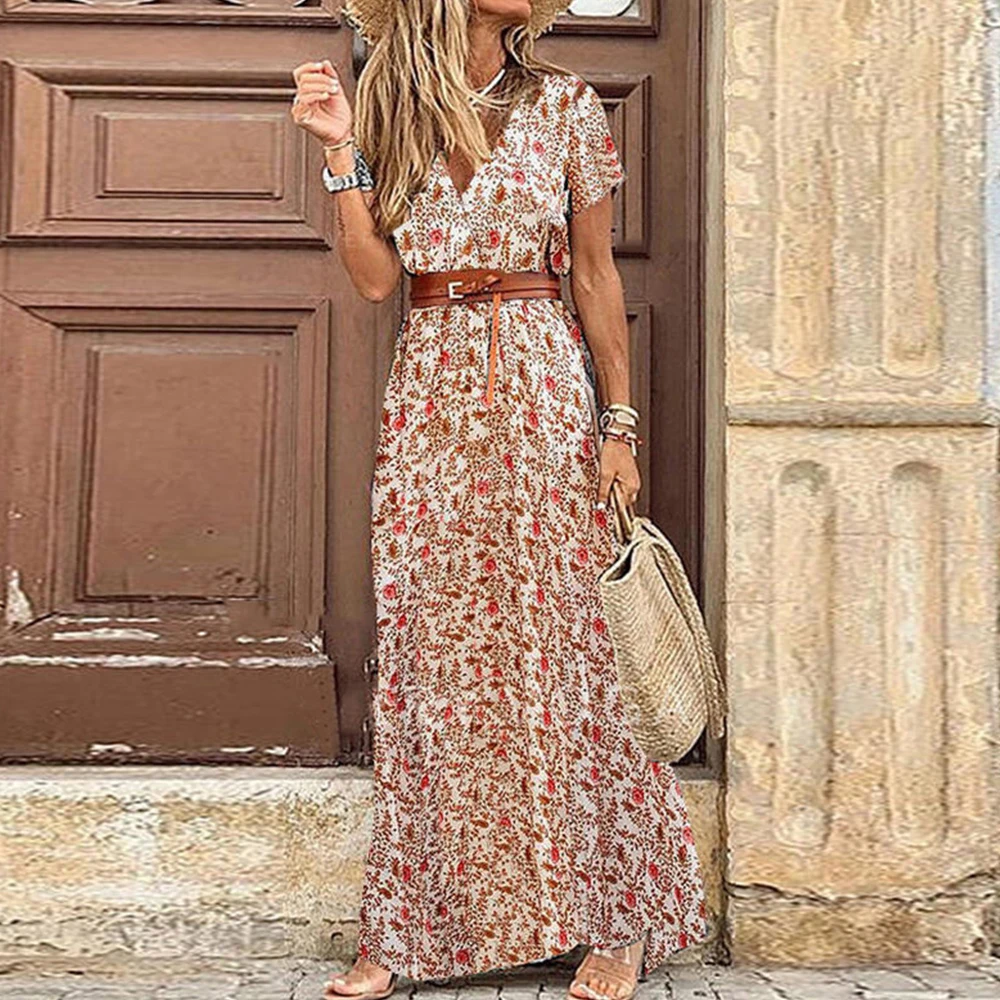 Long Dress for Women  Summer Beach Bohemian Dresses Vestido Casual Robe Female Clothing Y2K Floral Skirt Elegant Maxi Dress