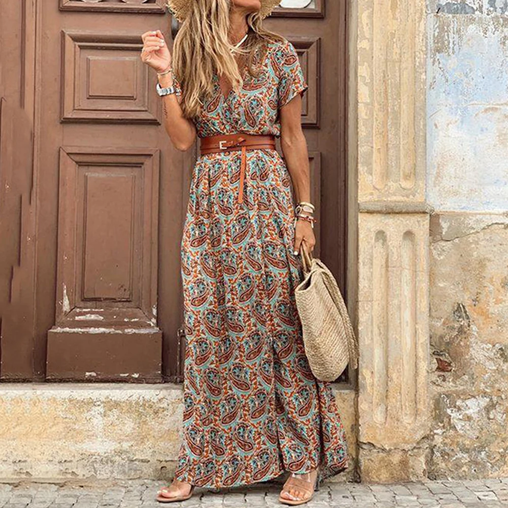 Long Dress for Women  Summer Beach Bohemian Dresses Vestido Casual Robe Female Clothing Y2K Floral Skirt Elegant Maxi Dress