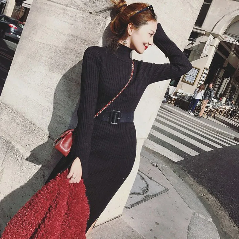 Women's Korean Version Slim High Neck Long Dress With Long Sleeves For Cocktail Party Tight Fitting Fan Dress