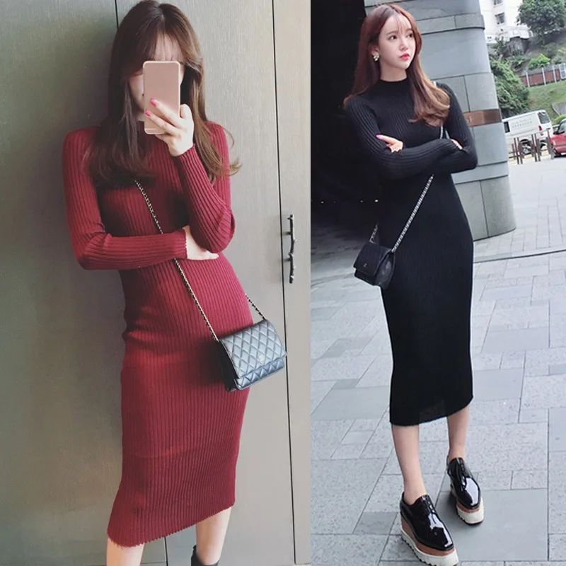 Women's Korean Version Slim High Neck Long Dress With Long Sleeves For Cocktail Party Tight Fitting Fan Dress