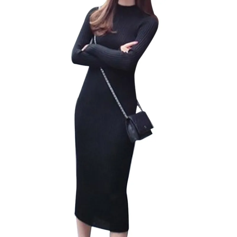 Women's Korean Version Slim High Neck Long Dress With Long Sleeves For Cocktail Party Tight Fitting Fan Dress