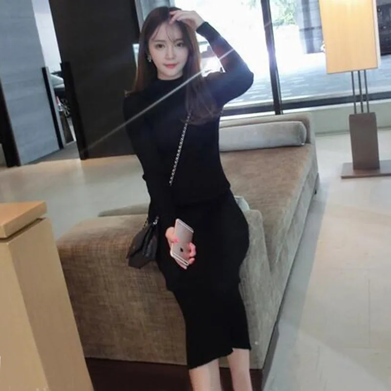 Women's Korean Version Slim High Neck Long Dress With Long Sleeves For Cocktail Party Tight Fitting Fan Dress