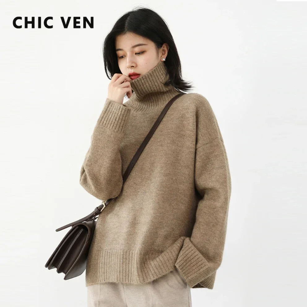 CHIC VEN Korean Women's Sweater Loose Turtleneck Sweaters Warm Solid Pullover Knitwear Basic Female Tops Autumn Winter