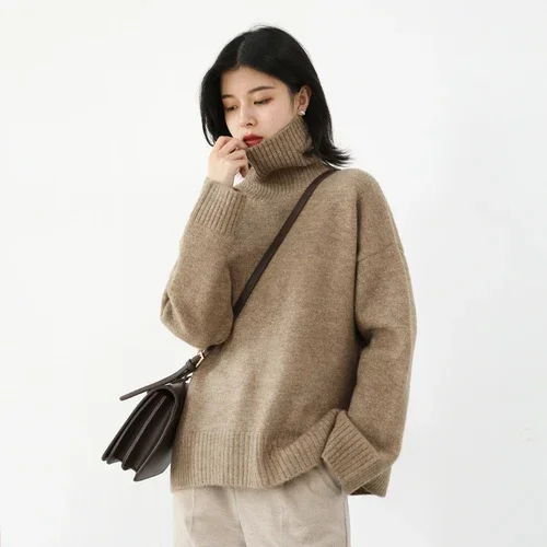 CHIC VEN Korean Women's Sweater Loose Turtleneck Sweaters Warm Solid Pullover Knitwear Basic Female Tops Autumn Winter