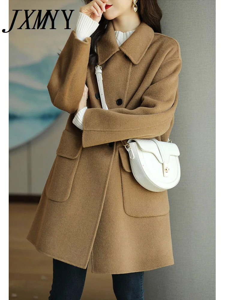 JXMYY Autumn And Winter Fashionable New Woolen Coat Age-Reducing And Thickening Medium And Long Loose Coat Women's ClothingProdu