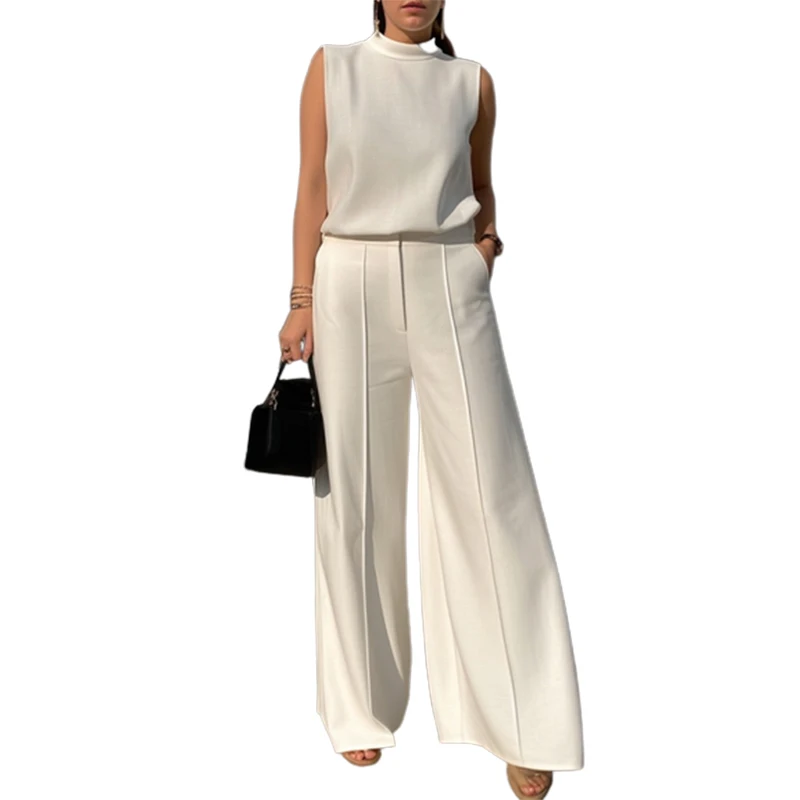 Female Casual Bottoms Solid White High Waisted Wide Leg Pants Straight Loose Trousers For Urban Women