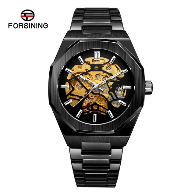 FORSINING New Automatic Mechanical Men Wristwatch Military Army Sport Male Clock Top Brand Luxury Silver Skeleton Man Watch 8198