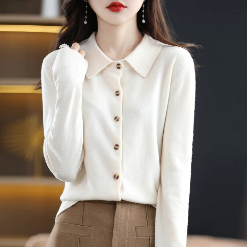 Women's Cardigan Solid Color Loose Knit Shirt French Fashion Button Knit Jacket 2023 Spring Korean Cardigan Lapel Street Sweater