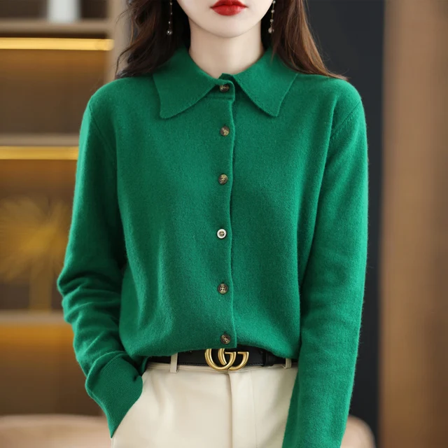 Women's Cardigan Solid Color Loose Knit Shirt French Fashion Button Knit Jacket 2023 Spring Korean Cardigan Lapel Street Sweater