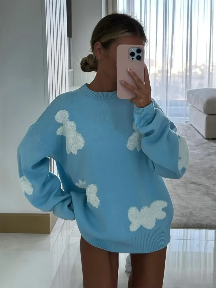Women Love Embroidery Sweater Autumn Winter Fashion O-Neck Warm Long Sleeve Jumpers Tops Ladies Casual Loose Knitted Pullovers