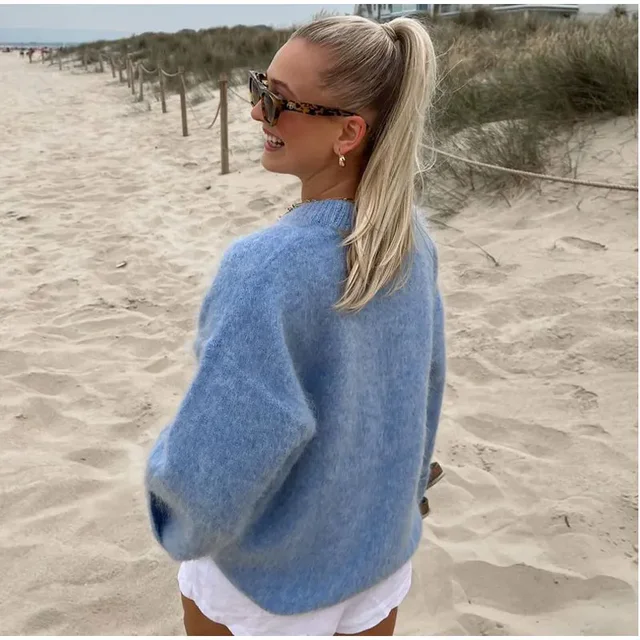 Women O-neck Vintage Knited Sweater Autumn Casual Fashion Solid Color Pullovers Female Street Long Sleeve Loose Knitwear Jumpers