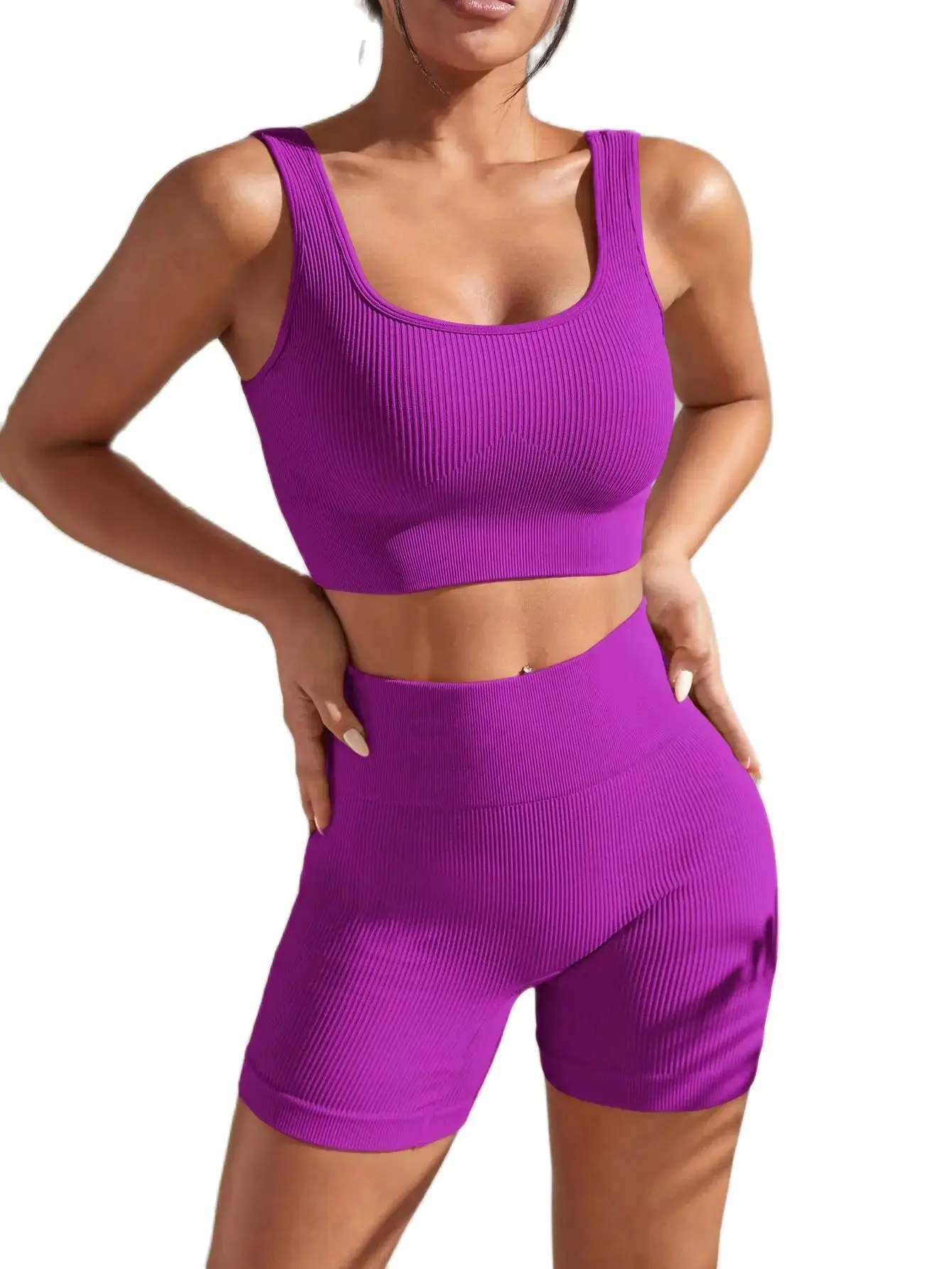 New Arrival Fashion Seamless  Exercise Body-Tight Quick Dry Moisture Absorption High Waist Hip Yoga Fitness Set for Women