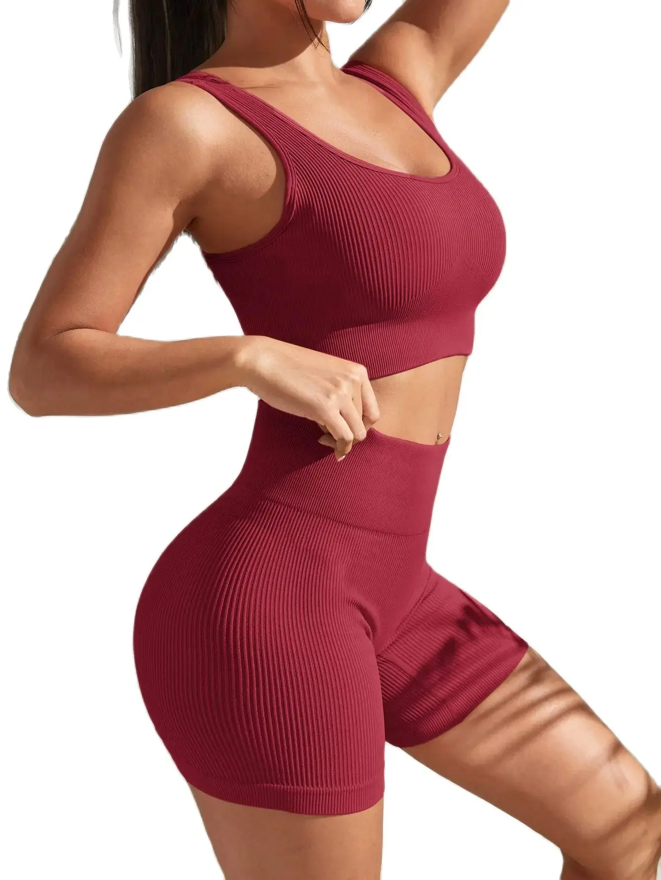 New Arrival Fashion Seamless  Exercise Body-Tight Quick Dry Moisture Absorption High Waist Hip Yoga Fitness Set for Women