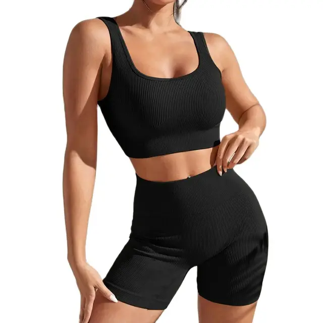 New Arrival Fashion Seamless  Exercise Body-Tight Quick Dry Moisture Absorption High Waist Hip Yoga Fitness Set for Women