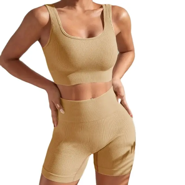 New Arrival Fashion Seamless  Exercise Body-Tight Quick Dry Moisture Absorption High Waist Hip Yoga Fitness Set for Women