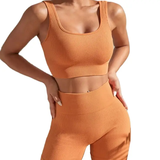 New Arrival Fashion Seamless  Exercise Body-Tight Quick Dry Moisture Absorption High Waist Hip Yoga Fitness Set for Women